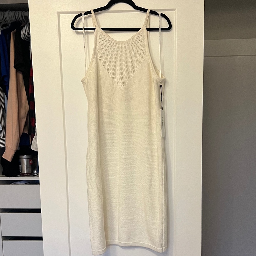 Large Calvin Klein Cotton Dress in White/Cream